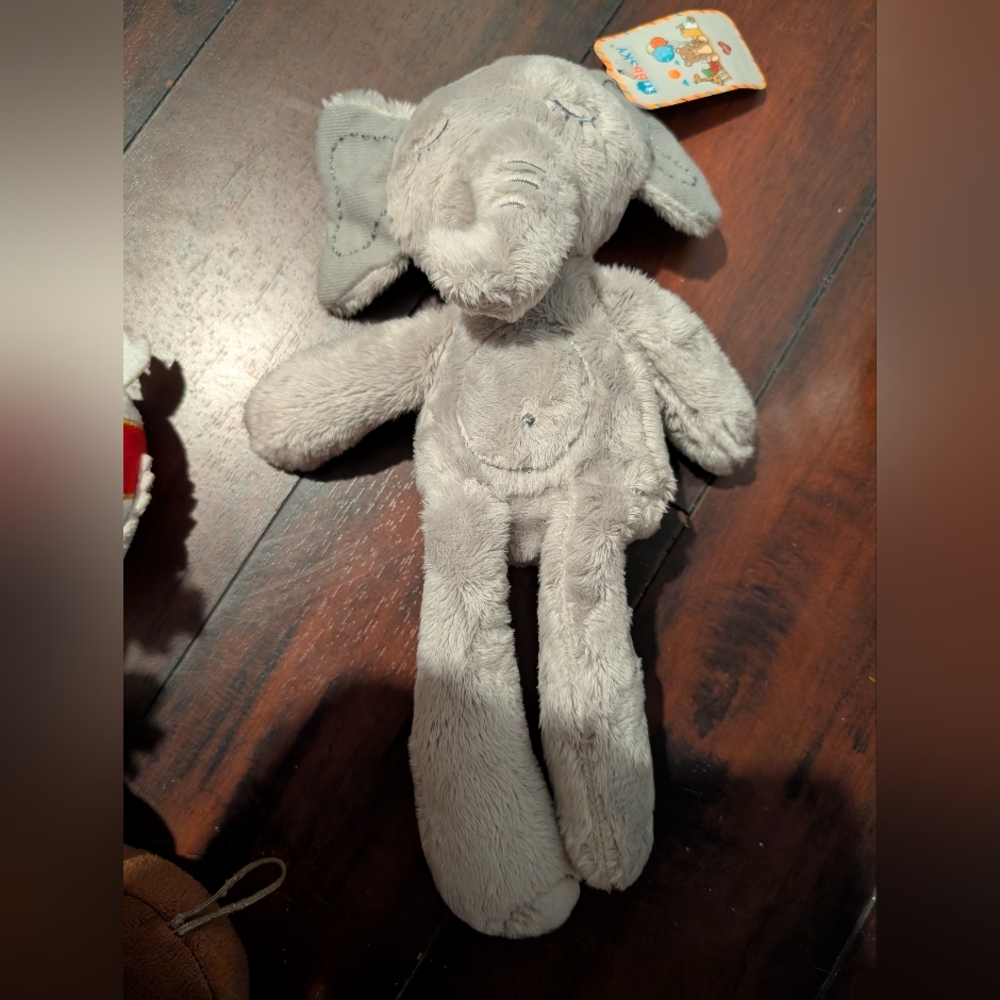 SOFT LONG LEGGED GRAY ELEPHANT Plush Star Patch On Back Crinkle Ears Sewn Eyes